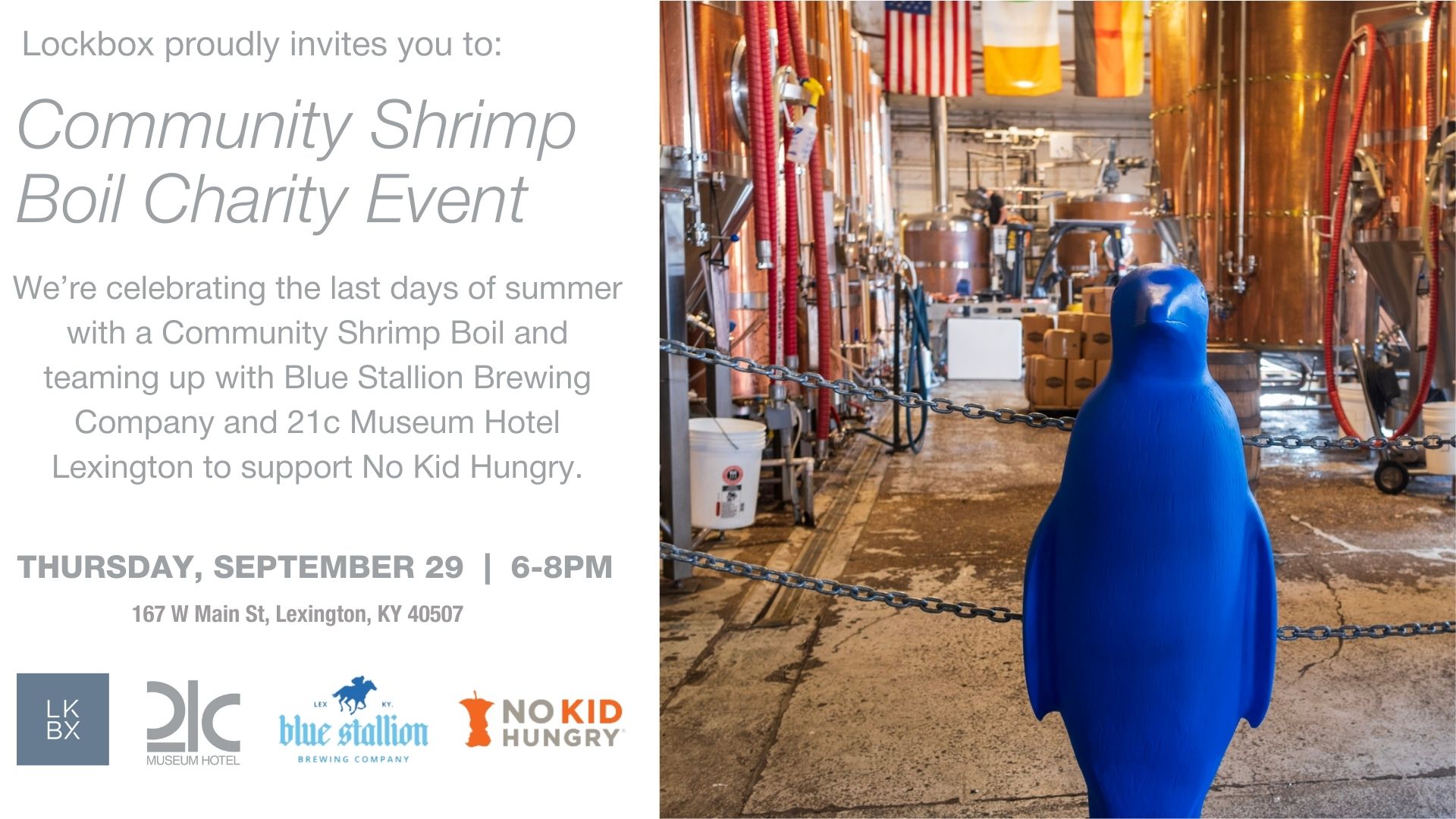 photo of penguin in a brewery with event information